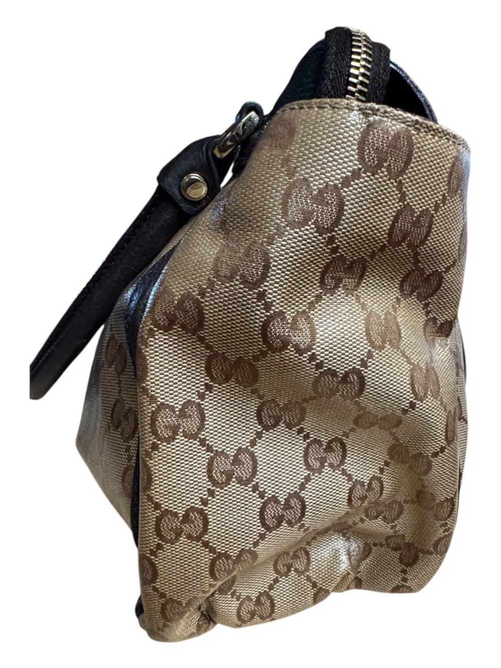 GUCCI Authentic GG Abbey Coated Canvas Tote Bag Leather Trim Handbag Brown COA - Picture 9 of 17